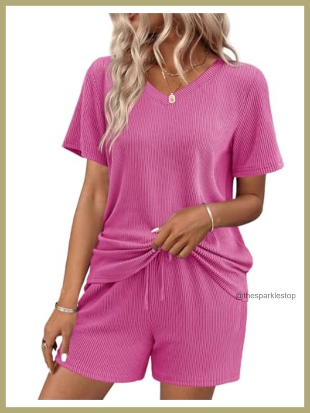 Ekouaer Women's 2-Piece Short Sleeve V-Neck Pajama Lounge Set with Pockets